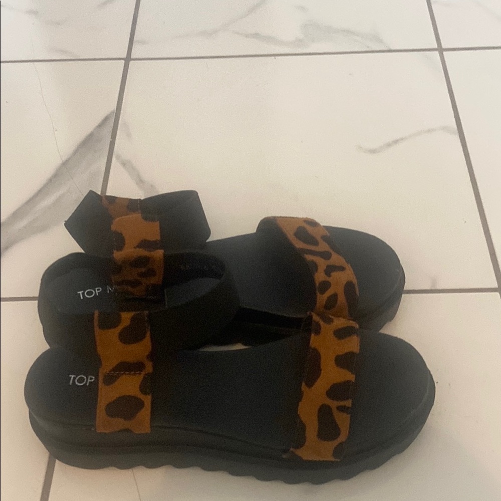 TOP Moda Black and Brown Sandals with Adjustable Straps